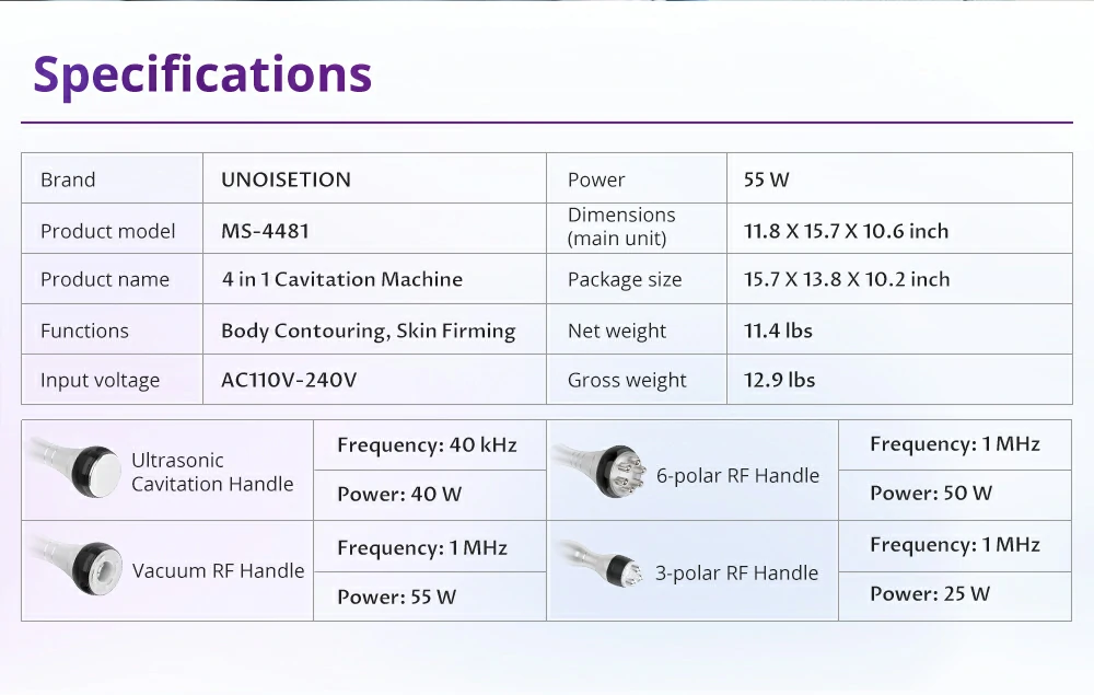 best cavitation and radio frequency machine parameters